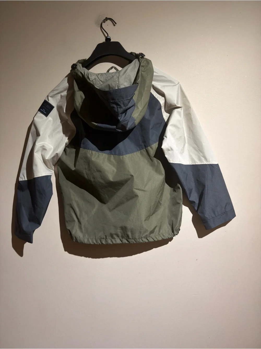 Zara Kids Colorblock Hooded Raincoat - Olive, Navy & White